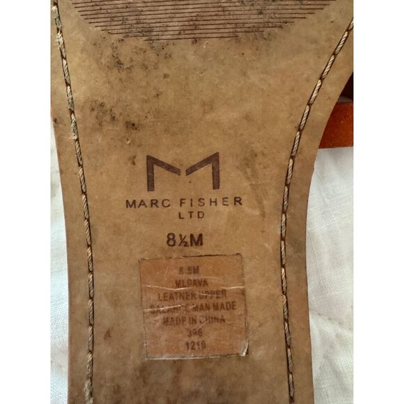 Marc Fisher LTD pava studded flat slide sandal slip-on shoe leather womens burnt - Picture 2 of 7